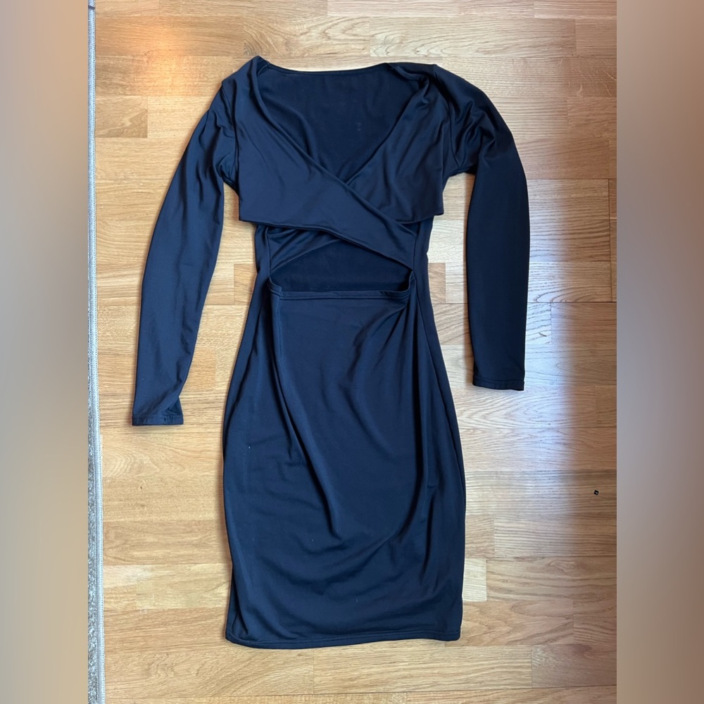 BLACK CUTOUT MIDI DRESS